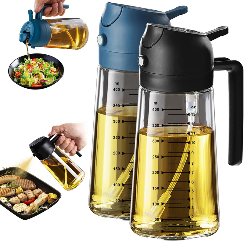16oz Glass Olive Oil Sprayer 2 in 1 Dispenser Bottle Air Fryer BBQ Black Navy8
