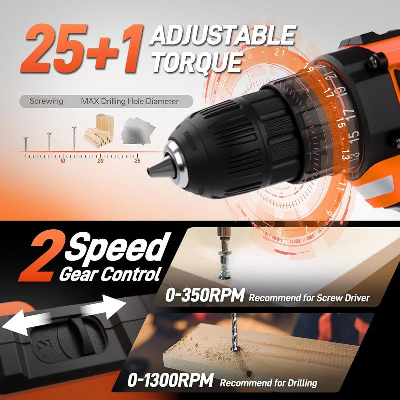 20V Cordless Drill Tool Set 120Pc Hand Tools Home DIY Office Garden Toolbox2