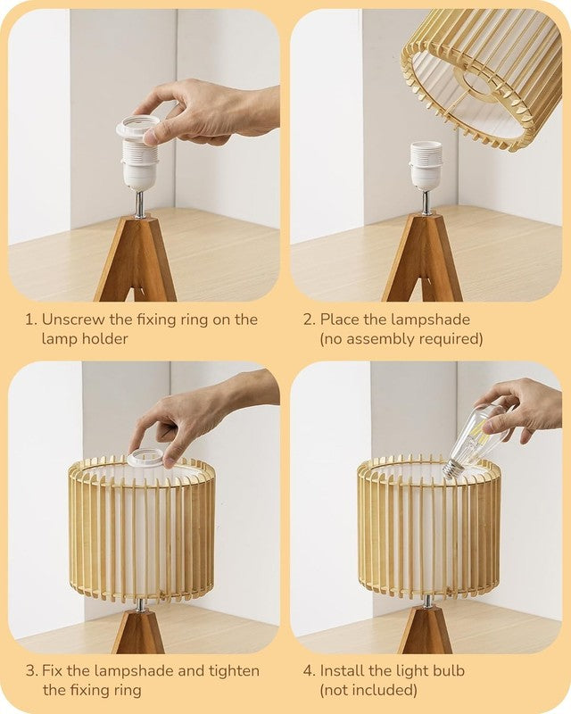 Small Table Lamp Wood Tripod Bedside Lamp Boho Nightstand E26 14.17in3
