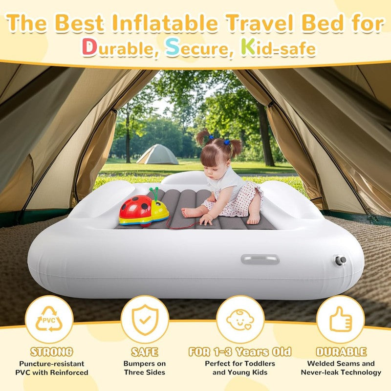 Inflatable Kids Travel Bed with Safety Bumpers, Portable Blow Up Mattress 53"1