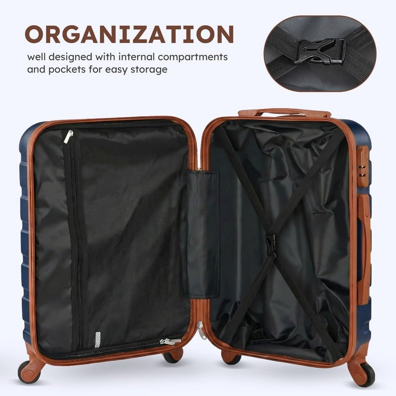 4 Piece Luggage Set Hardside ABS Carry On 14 20 Inch Expandable Navy Blue Tan6