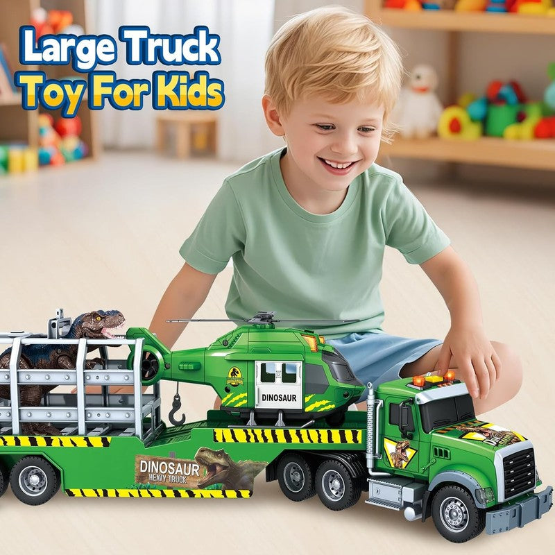 Carrier Dino Truck Kids Toys, 24“ Semi Truck Toy with Helicopter & Dino Toy with5