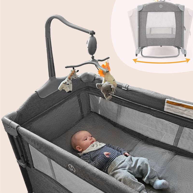 5 in 1 Portable Playard & Bassinet Bedside Sleeper Newborn Toddler Gray3