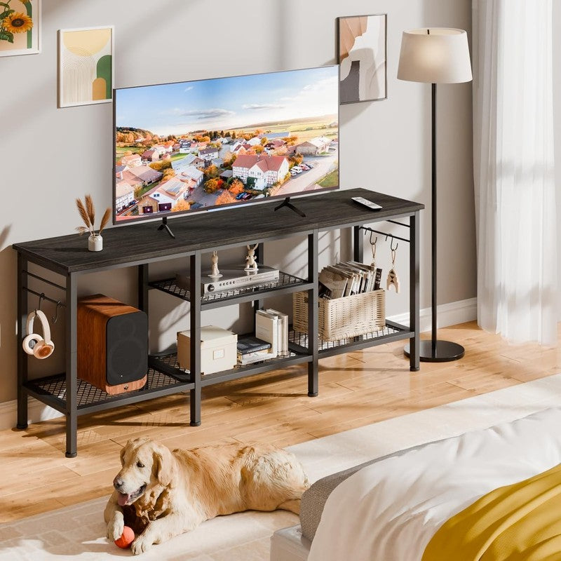 TV Stand for up to 55" TVs, Entertainment Center with Open Storage, Black Oak6
