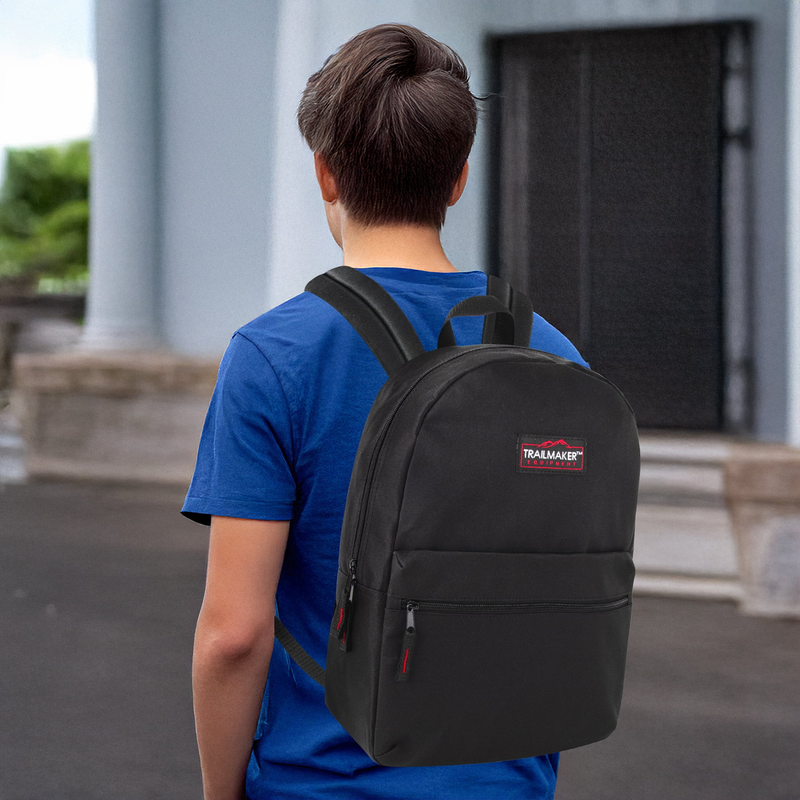 Black Classic Backpack 17" Dual Zipper School Travel Bag4