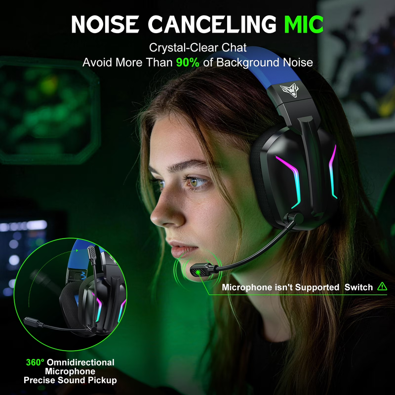 Wireless Gaming Headset 2.4GHz Bluetooth PS5 PS4 PC Switch Noise Mic Blue7