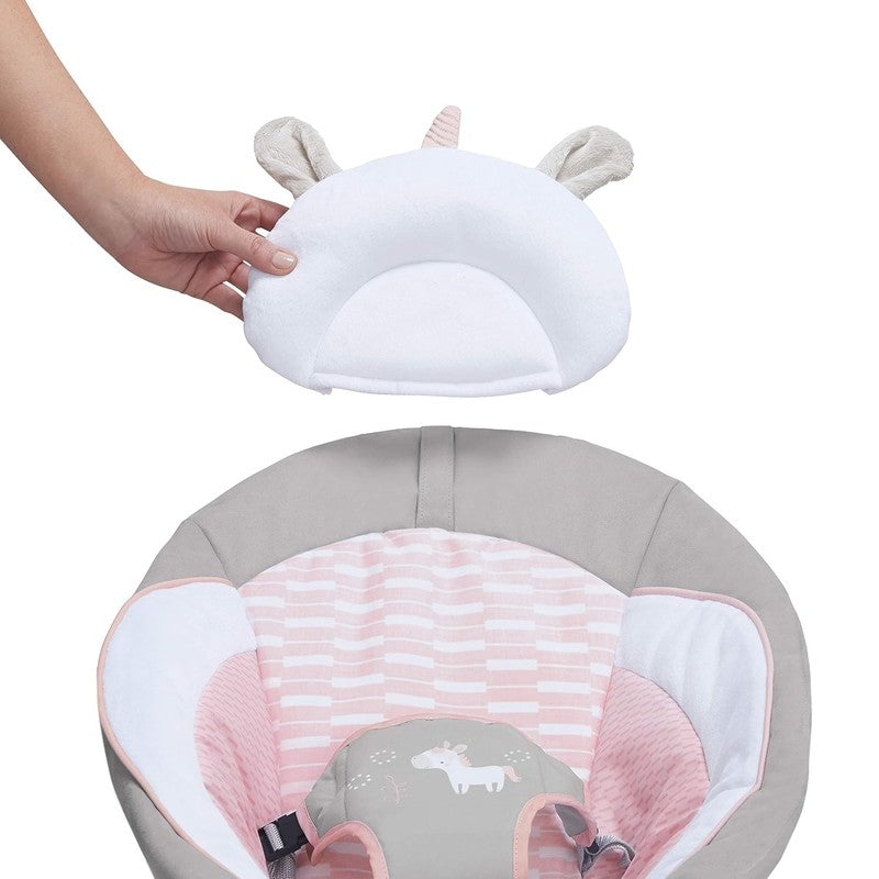 Baby Bouncer Seat w/ Vibrations, Toy Bar & Sounds 0 6M Pink Unicorn4
