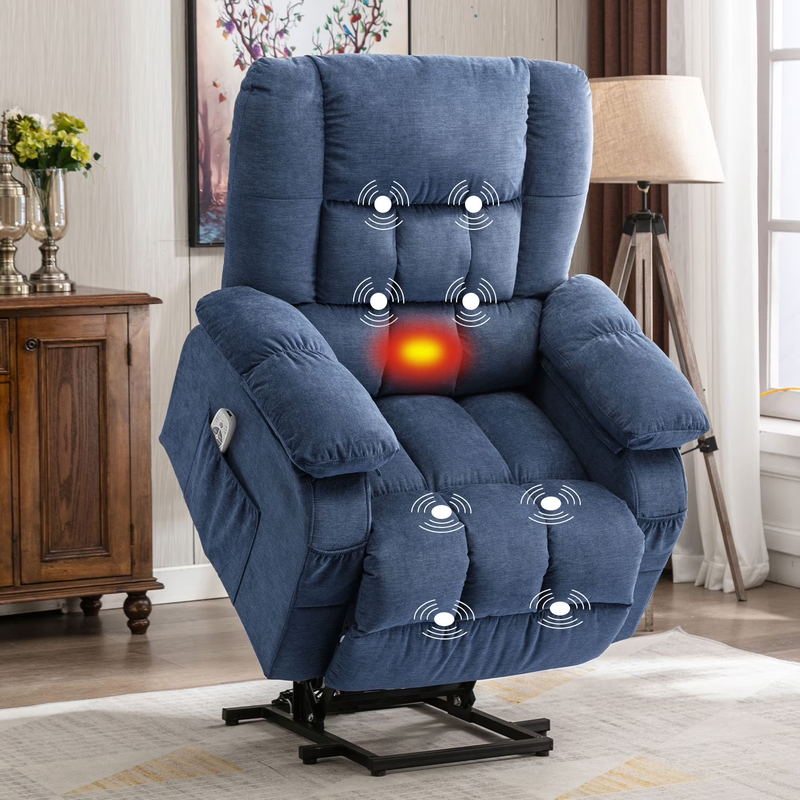 Power Lift Recliner Chair Heat Massage USB Port Infinite Position Blue0