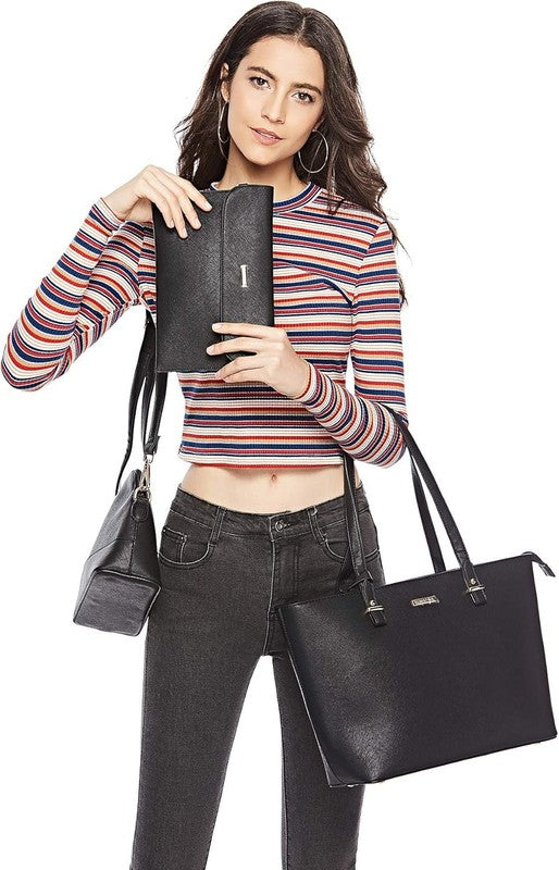 Women Fashion Synthetic Leather Handbag Set 4PCS Tote Shoulder Satchel Purse1
