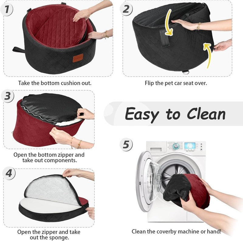 Dog Car Seat Small Dogs up to 30lbs Memory Foam Washable Anti Slip Black/Red5