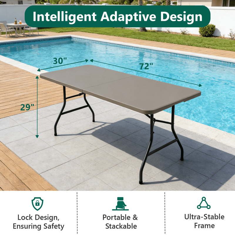 6Ft Folding Table, Portable Camping Table with Handle, Durable and Anti-Fouling8