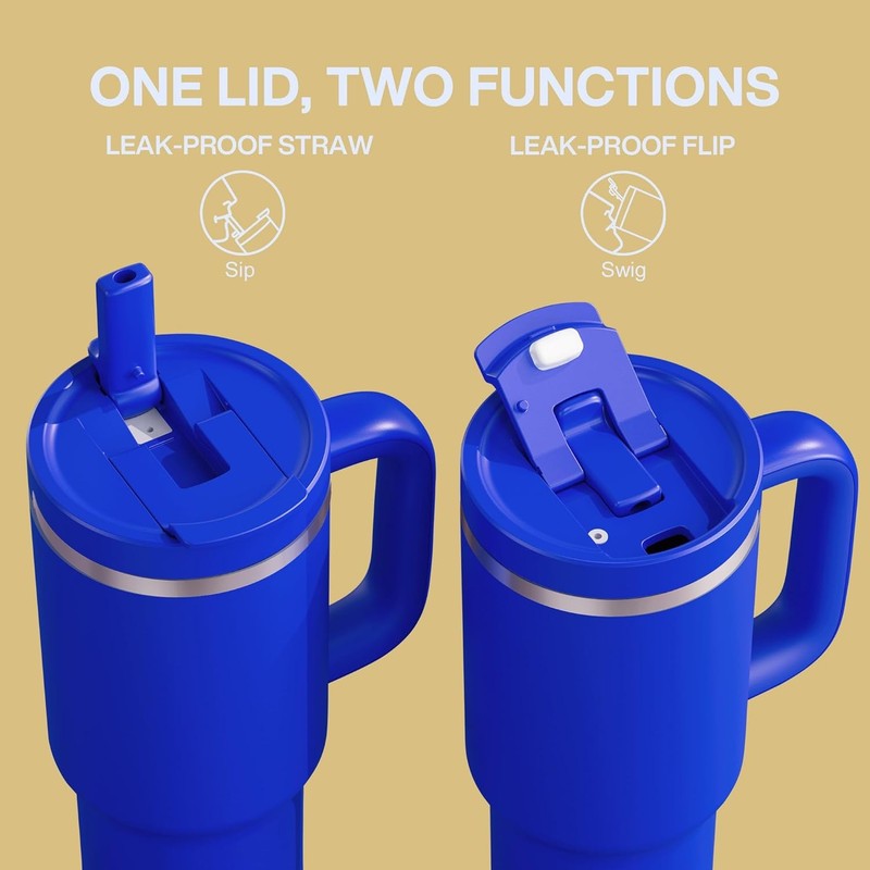 Royal Blue 40 Oz Insulated Tumbler with Handle & Straw   Keeps Drinks Cold 24H2