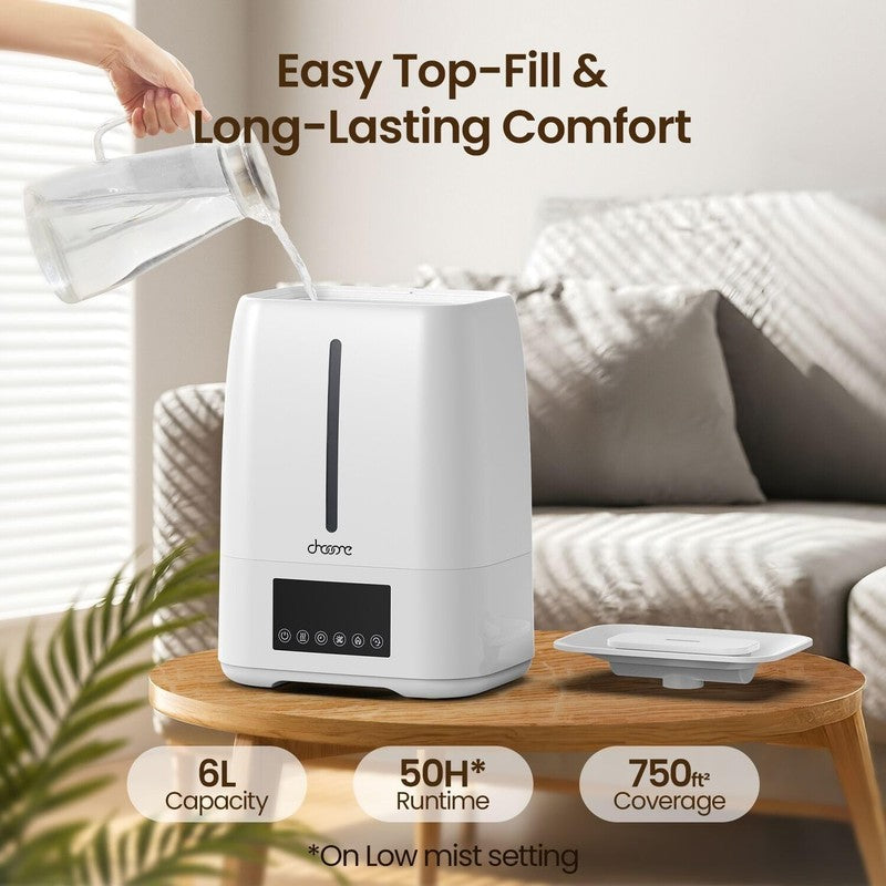 Humidifier 6L Cool & Warm Mist Top Fill Quiet w/ Timer Diffuser White1