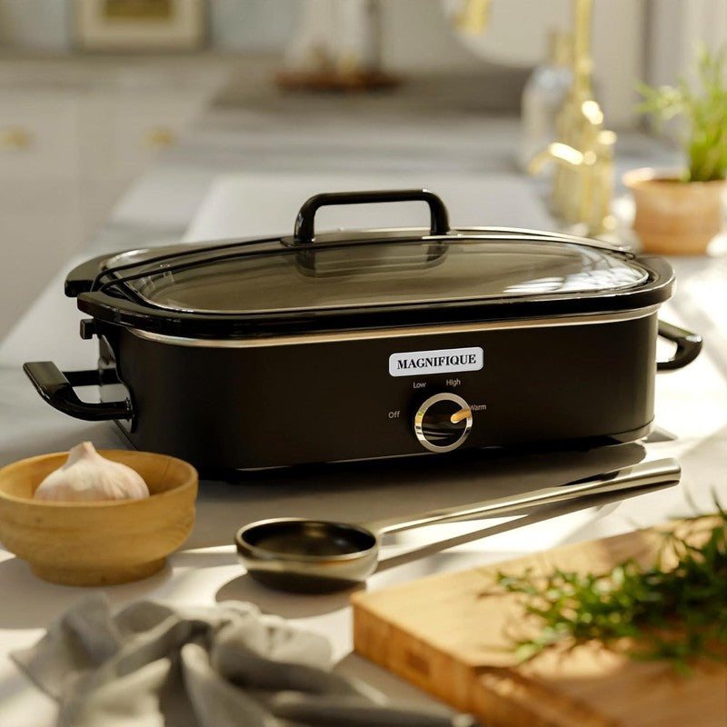 4QT Slow Cooker w/ Ceramic Nonstick Dish Temp Control Glass Lid1