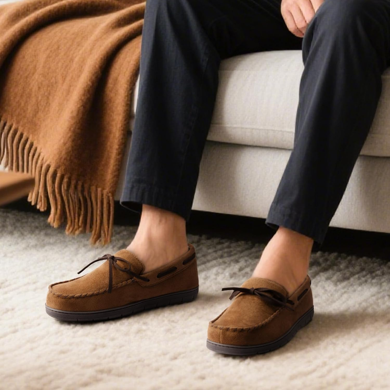 Mens Moccasin Slippers Memory Foam Indoor Outdoor Anti Slip House Shoes1