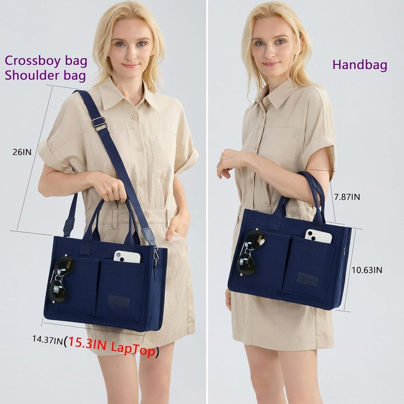 Women’s Canvas Tote Bag w/ Compartments Large Shoulder Crossbody Work Laptop Bag2