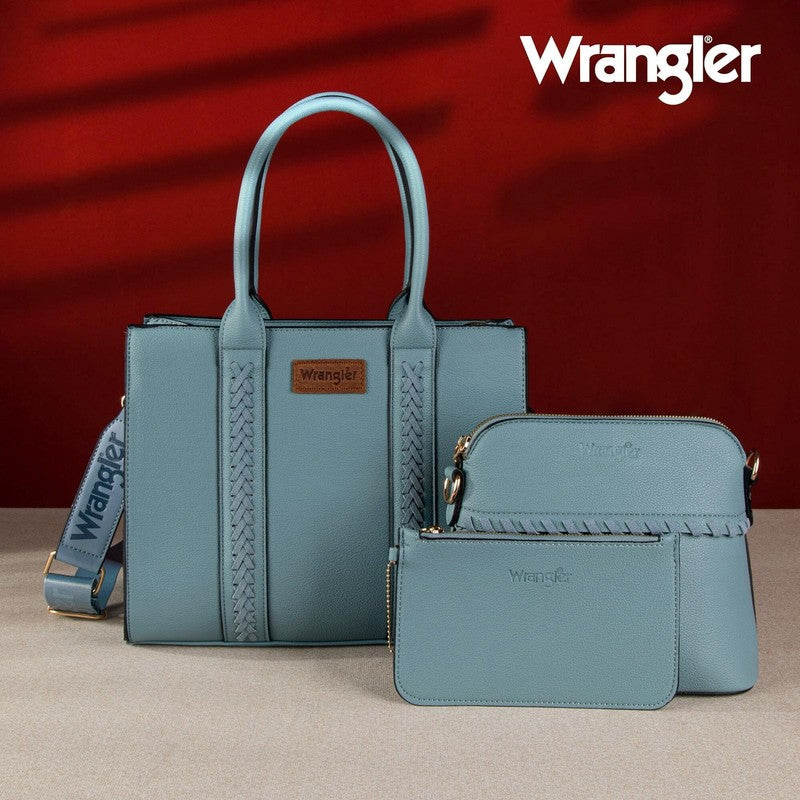 Wrangler 3Pcs Handbags Set Tote Bag & Medium Crossbody Purse & Wallet, Jean2