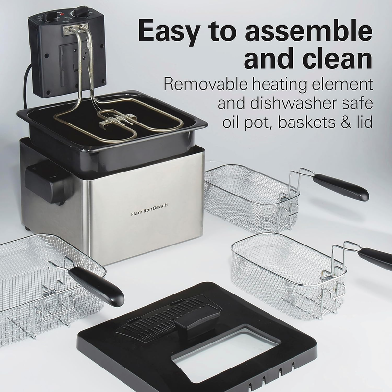 Electric Deep Fryer with 3 Baskets and Lid, 4.5 Liters / 19 Cups Oil Capacity, T4