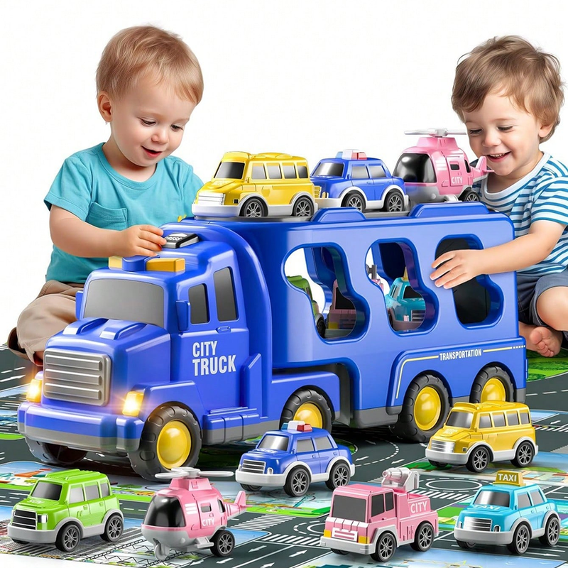 Toddler Storage  Big Truck Toys for Kids Baby Big Inertia Car Toys with 6 Car fo0