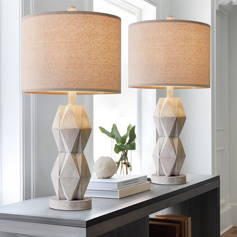 Set of 2 Farmhouse White Table Lamp 24.5" Rustic Resin for Bedroom & Living Room6