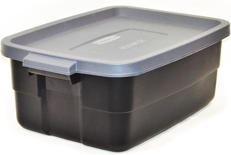 10Gal Black/Gray Plastic Storage Bins w Lids Stackable 6 Pack Totes3