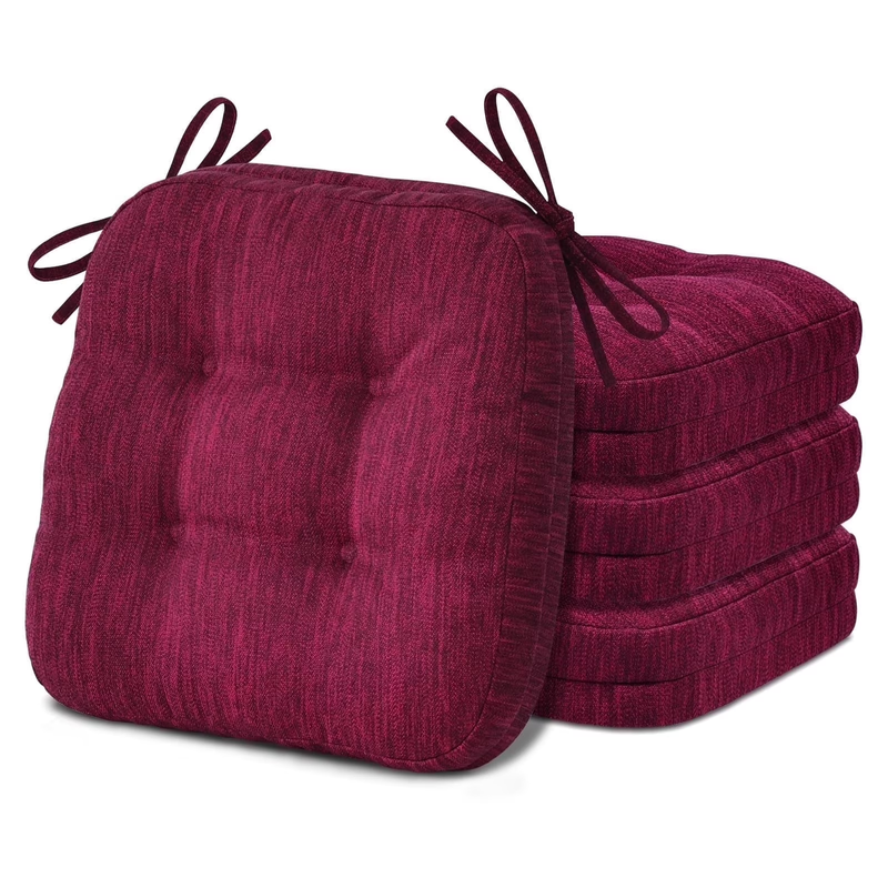 3.5" Tufted Dual-Layer Chair Cushions Set of 4 16.5"x16.5" Burgundy5