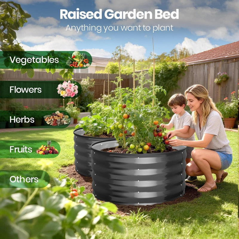 Raised Garden Bed Outdoor, 2Pcs 2X2X1Ft Metal Raised Beds Kit for Backyard, roun1