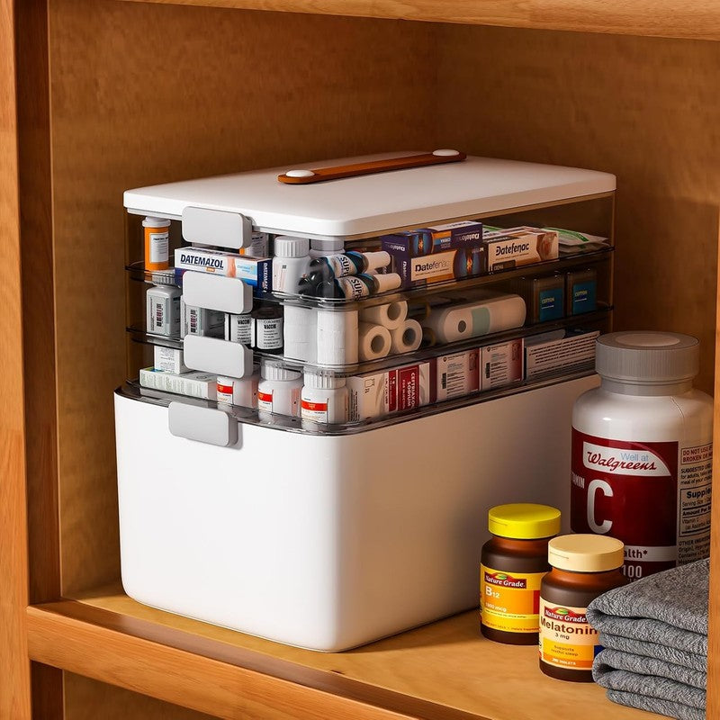 4-Tier Medicine Storage Box Cabinet, Empty First Aid Kit Portable Medical Supply2