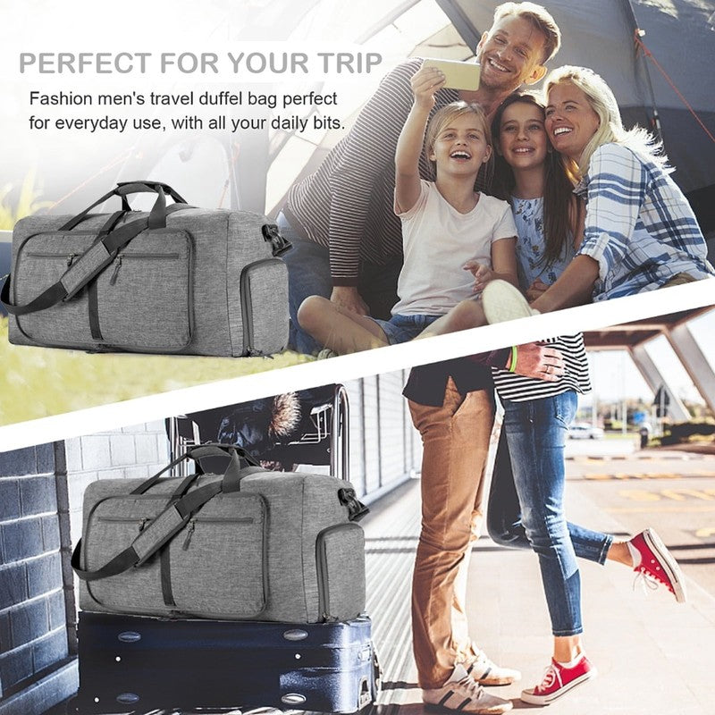 24" Large Travel Duffle Bag for Men, 65L Foldable Travel Duffel Bag with Shoes C4