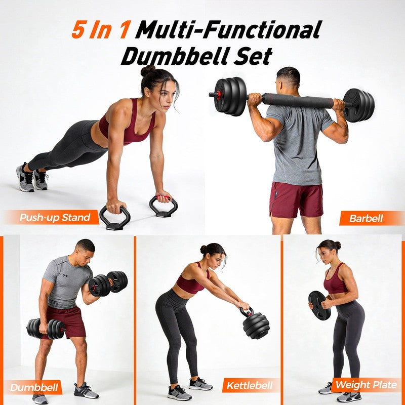 70Lbs Free Weight Set with Connector, 5 In1 Dumbbells Set Used as Barbell, Kettl4