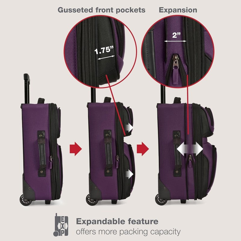 Rio Fabric Expandable Carry On Luggage, Rolling Suitcase, Purple, 2 Wheel Set4
