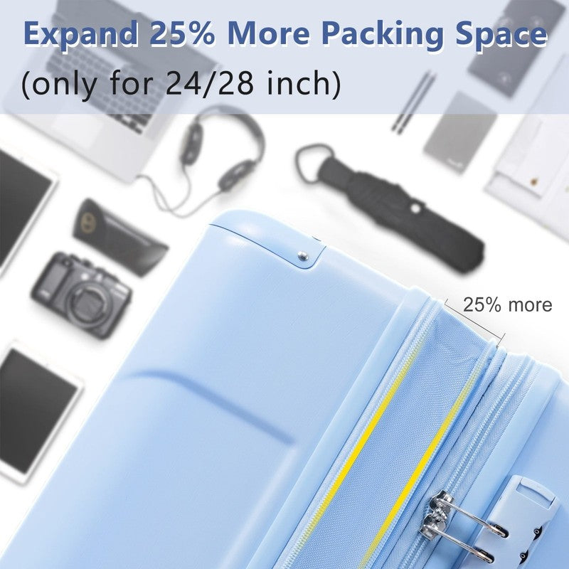 Carry on Luggage 24 Inch, ABS+PC Lightweight 65L Capacity Hardshell Suitcase wit2