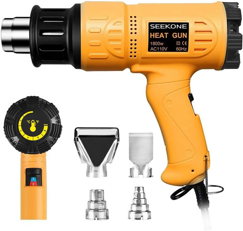 Heat Gun 1800W Variable Temp 122-1202F Hot Air Kit 4 Nozzles Overheat Heavy Duty8
