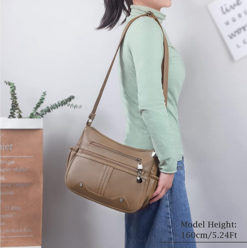Women Soft PU Leather Crossbody Bag Multi Pocket Shoulder Handbag Tote Satchel1