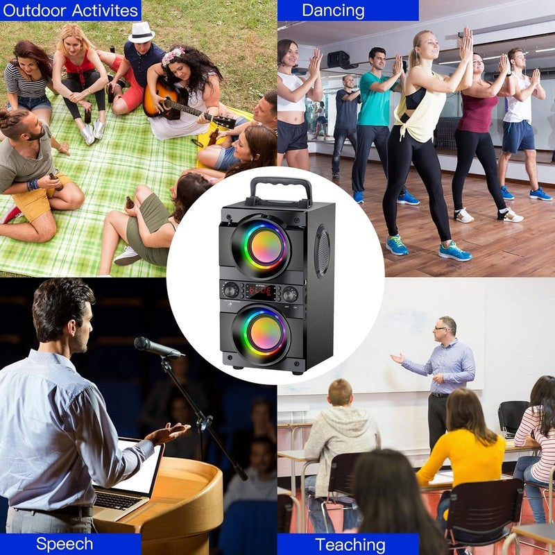 60W Portable Bluetooth Speaker with Heavy Bass, LED Lights & FM Radio4