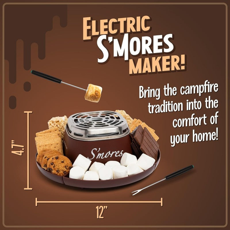 Electric S'Mores Maker, 4 Trays, Roasting Sticks, Indoor Tabletop, Brown1