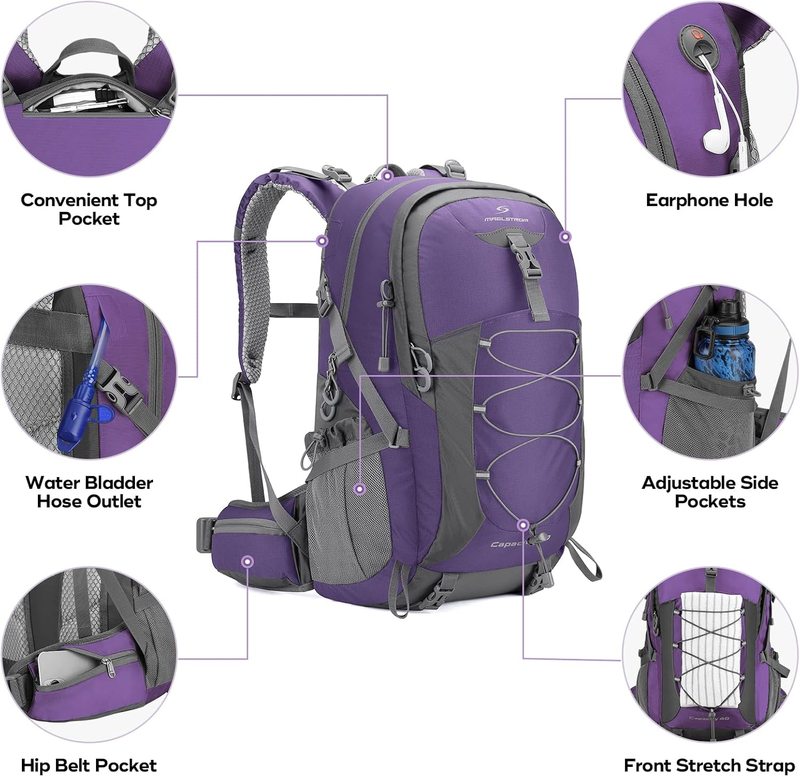 40L Waterproof Hiking Backpack Camping Travel Daypack Purple2