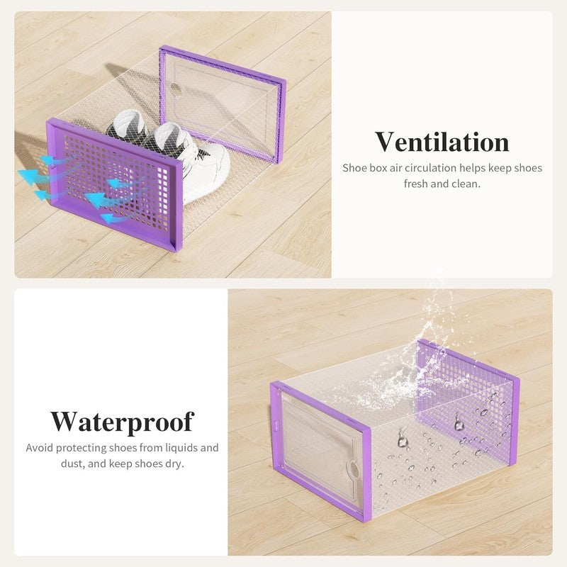 12 Pack X Large Clear Shoe Storage Boxes, Stackable Organizer Bins, Purple4