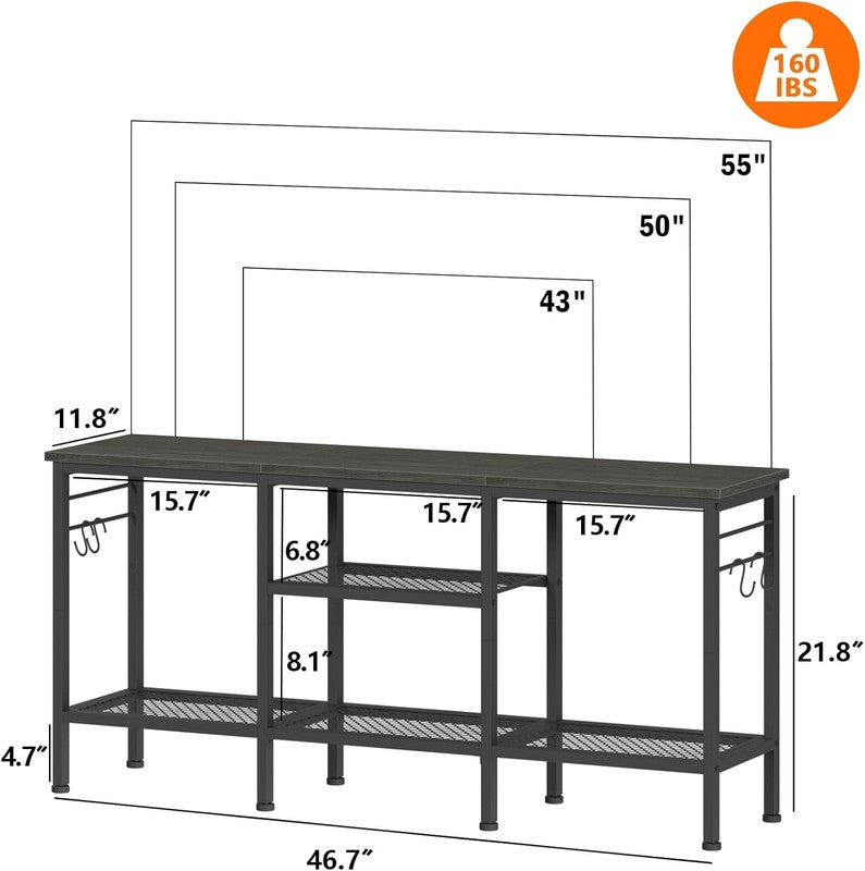 TV Stand for up to 55" TVs, Entertainment Center with Open Storage, Black Oak1