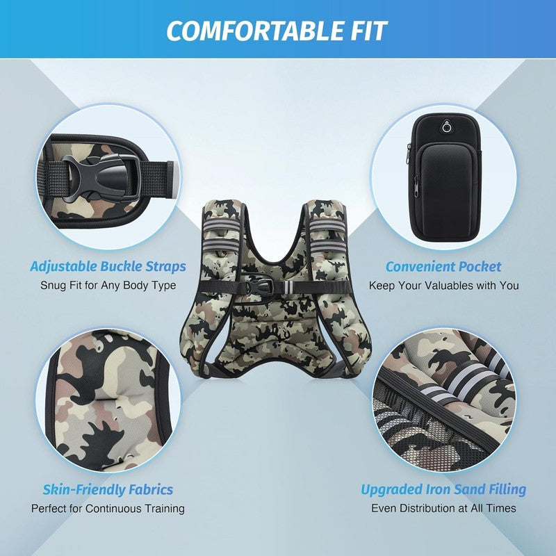 Weighted Vest 12Lb Reflective Stripe Workout Strength Training Fitness Camo1