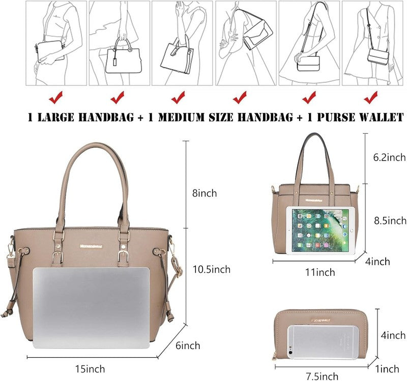 3PCS Purses for Women Tote Bag and Wallet Set Shoulder Satchel Handbags1
