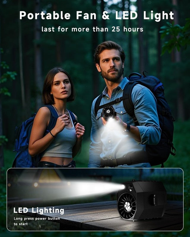 2025 Rechargeable Neck Fan with LED Light, 25H Runtime, 4 Speed Turbo Cooling2