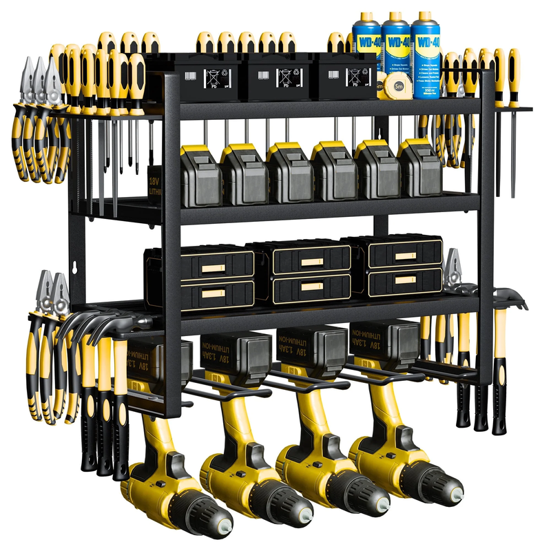 Power Tool Organizer Wall Mount, 4 Layers Storage Rack with 4 Drill Holders Hold0