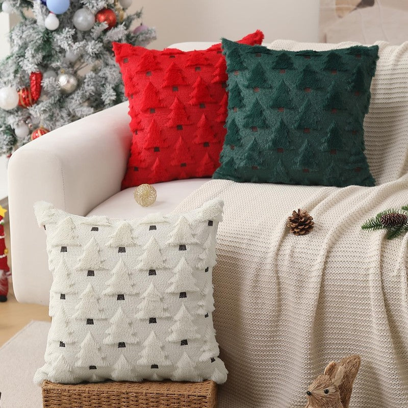 Christmas Pillow Covers 18"x18" Set of 2 Cream White Plush Faux Fur Tree Decor3