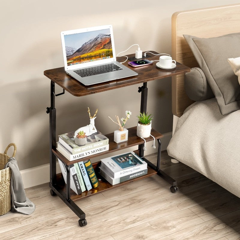 Rolling Computer Desk Stand Side Table Coffee Sofa End Cart w/ USB Charging5