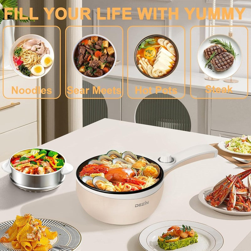 Electric Hot Pot 1.5L Steamer Non Stick Sauté Pan Noodle Cooker Power Control1