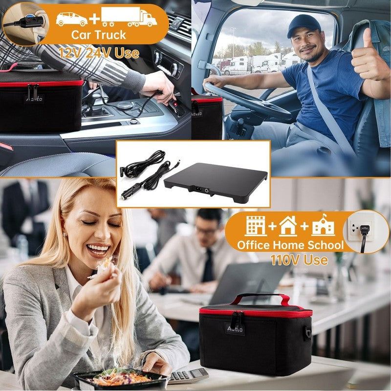 Portable Electric Lunch Box Oven Food Warmer 3 in 1 12V 24V 110V Black Red1