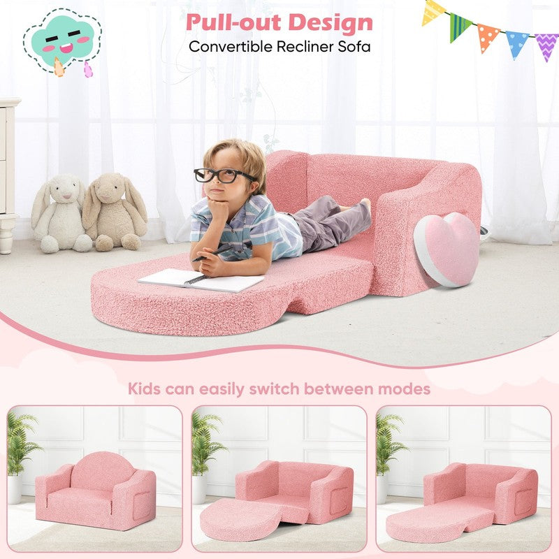 Kids 2 in 1 Toddler Couch Fold Out Soft Convertible Chair Pink for Boys & Girls2