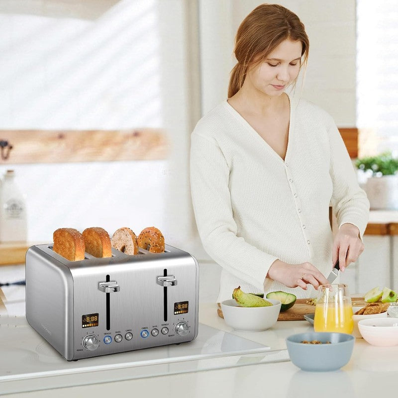 4 Slice Stainless Toaster Silver - LCD Display, 7 Shades, Bagel, Defrost, 1800W6