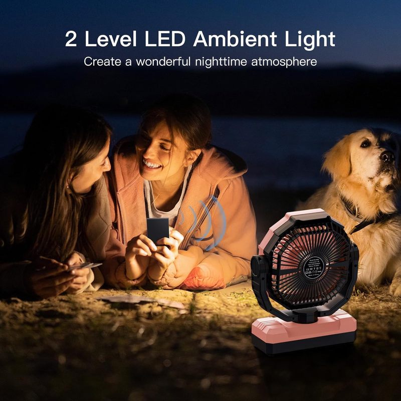 3-in-1 Rechargeable Camping Fan 24000mAh Fan Light Portable Pink2